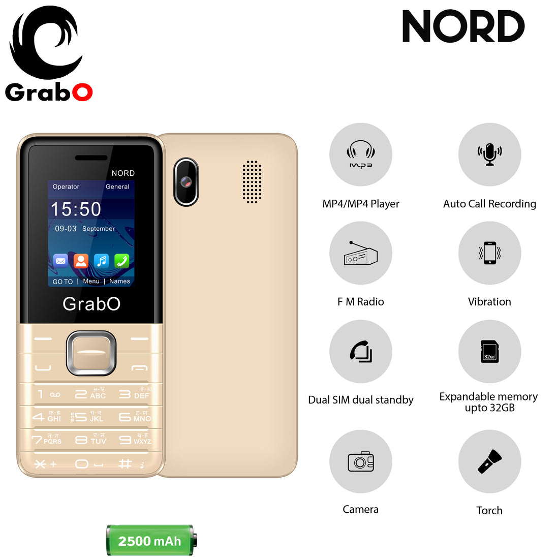 GRABO NORD 1.8  Inch Display with 2500mAh Battery Dual Sim 2G Network