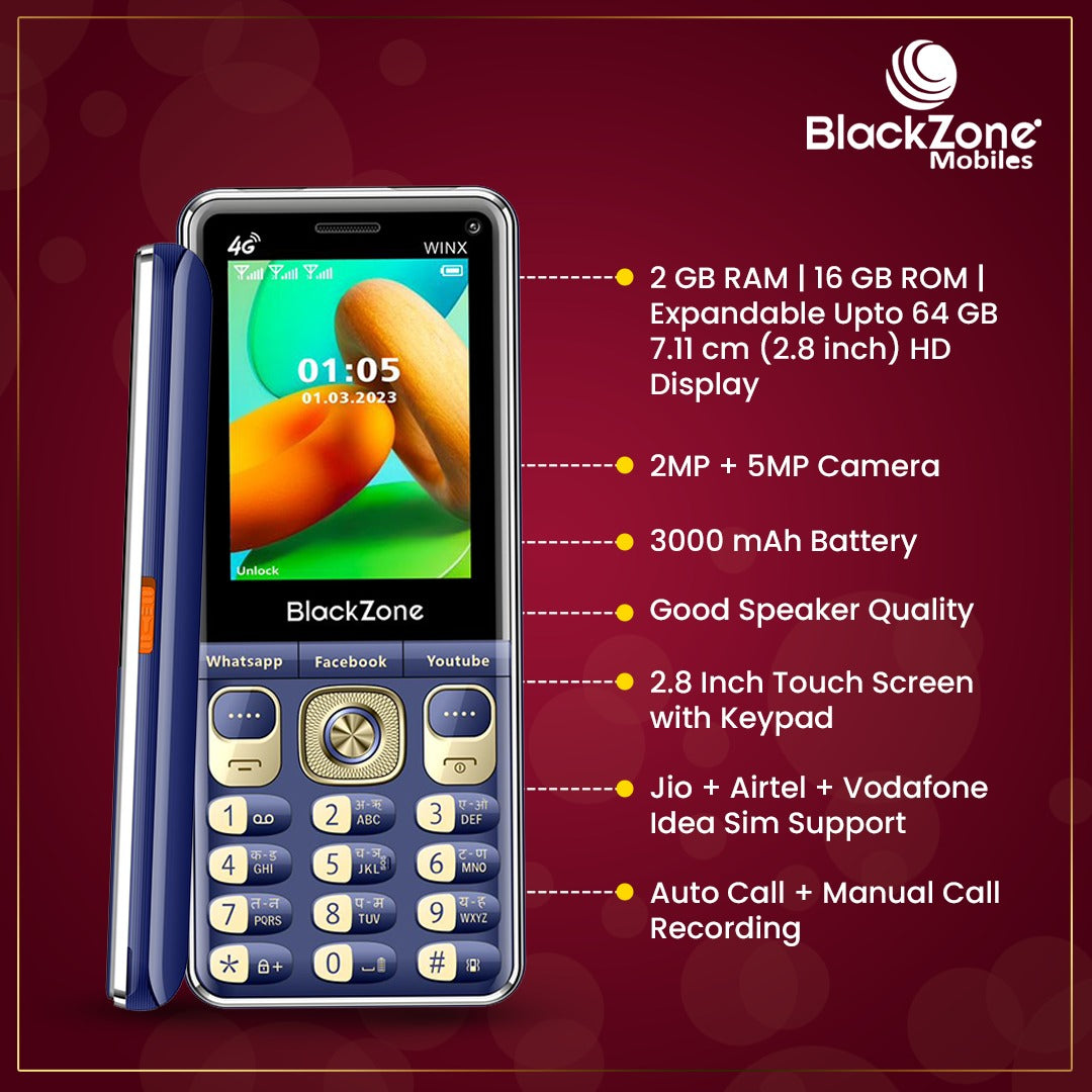 BlackZone WINX 4G  Volte with 2.8 Inch keypad ,Touch Screen & Support all Android Features