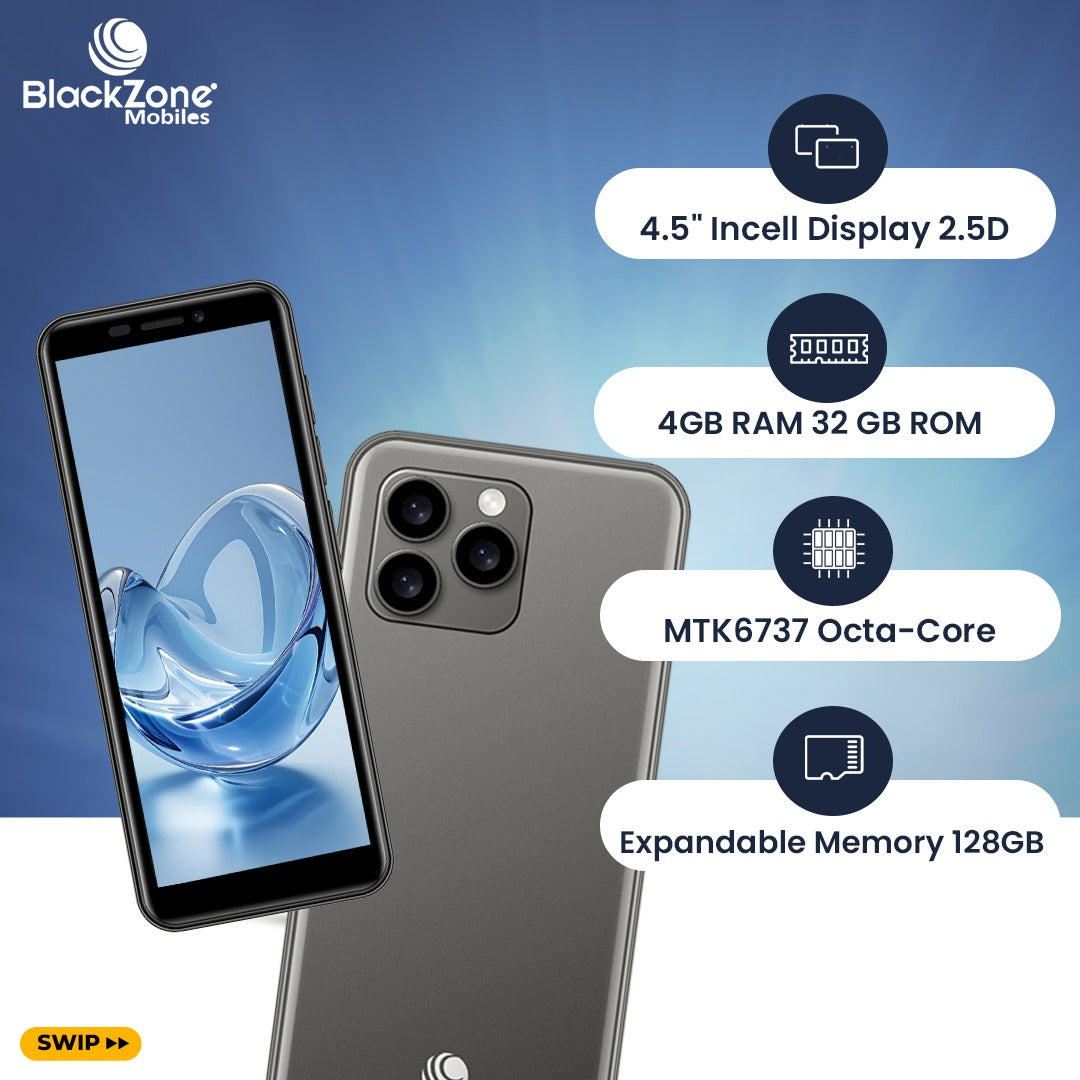 BlackZone iLite Pro | 4.5' Incell Display | 4GB RAM | 32 GB ROM | 13 MP Triple Rear Camera | USB Type C | 3000 mAh Battery