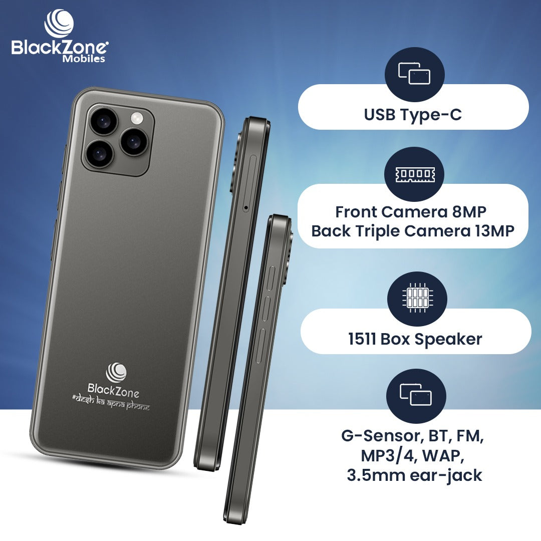 BlackZone iLite Pro | 4.5' Incell Display | 4GB RAM | 32 GB ROM | 13 MP Triple Rear Camera | USB Type C | 3000 mAh Battery