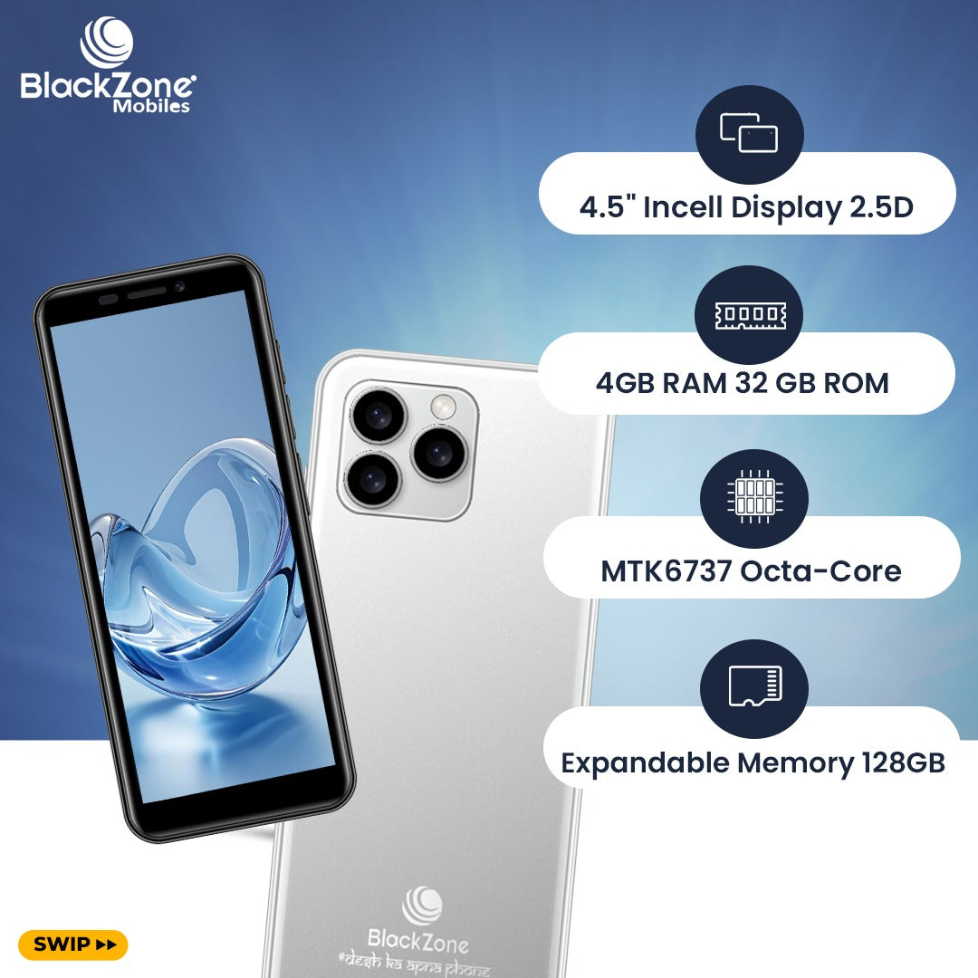 BlackZone iLite Pro | 4.5' Incell Display | 4GB RAM | 32 GB ROM | 13 MP Triple Rear Camera | USB Type C | 3000 mAh Battery