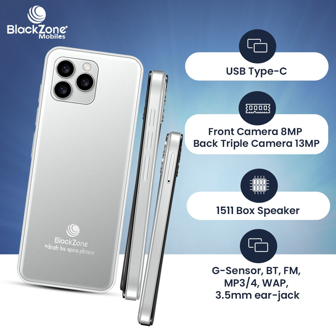 BlackZone iLite Pro | 4.5' Incell Display | 4GB RAM | 32 GB ROM | 13 MP Triple Rear Camera | USB Type C | 3000 mAh Battery