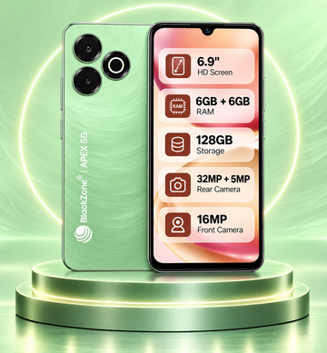 APEX 5G+ 6GB + 6GB RAM | 128GB ROM | 6.9" HD+ Water Drop Display | Android 15 | 32MP + 5MP Dual Rear + 16MP Front Camera | 5200mAh Battery | Dual SIM 5G Smartphone