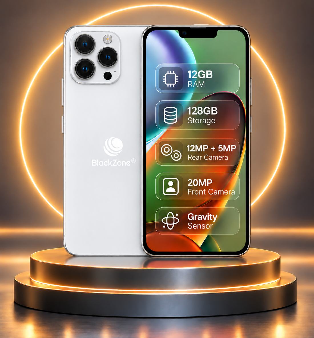 BlackZone AVIATOR 4G | 12GB RAM + 128GB Storage | 6.3"  Inch LCD Display | Android 14 | 12MP + 5MP Rear | 20MP Front Camera | 5000mAh Battery | Face ID Unlock | Dual SIM Smartphone