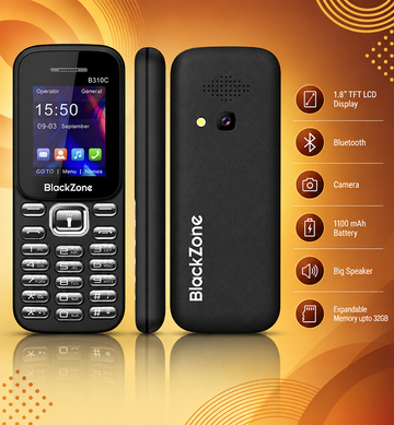 BlackZone B310C | 1.8 Inch TFT LCD Display | Bluetooth | Dual SIM | Camera | Real Mp3 & Mp4 Player | 1100 mAh Battery | Expandable Memory upto 32GB