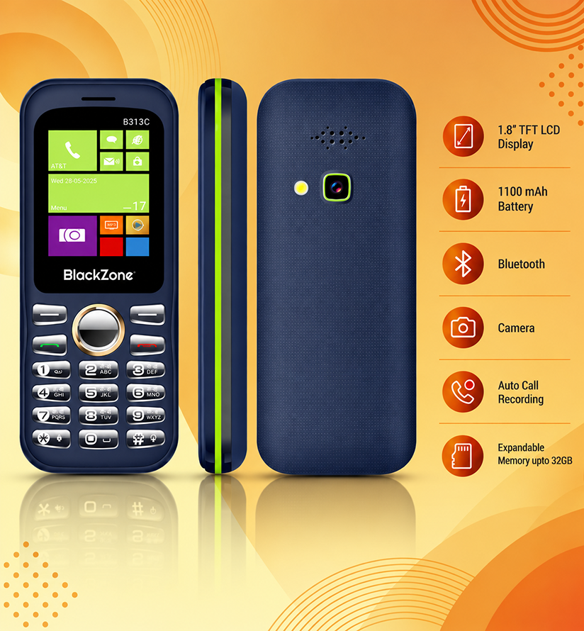 BlackZone 312C | 1.8 Inch TFT LCD Display | Bluetooth | Dual SIM | Camera | Real Mp3 & Mp4 Player | 3.5 mm Audio Jack | Expandable Memory upto 32GB