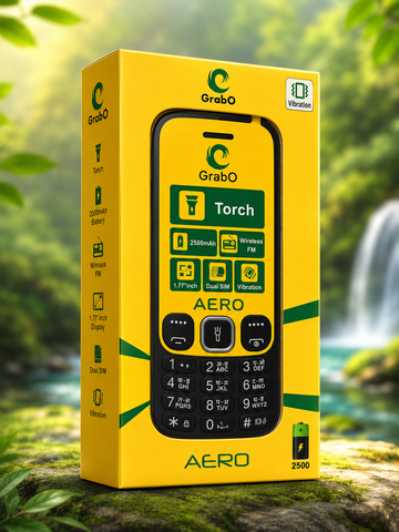 GrabO AERO 1.77" Keypad Mobile | 2500mAh Battery | Dual SIM | Wireless FM | LED Torch | Vibration Alert