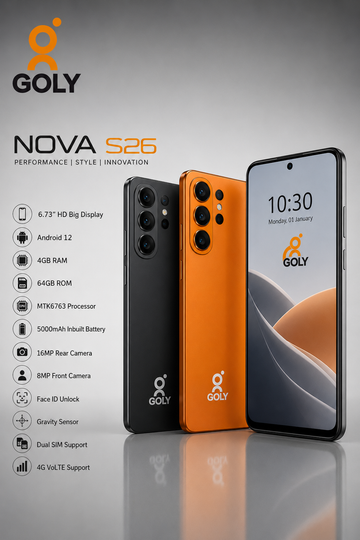 GOLY NOVA S26 With Stylus (4GB RAM + 64GB ROM) | 6.73" HD Display | Android 12 | 5000mAh Battery | 16MP Rear Camera | Face ID | Dual SIM Smartphone