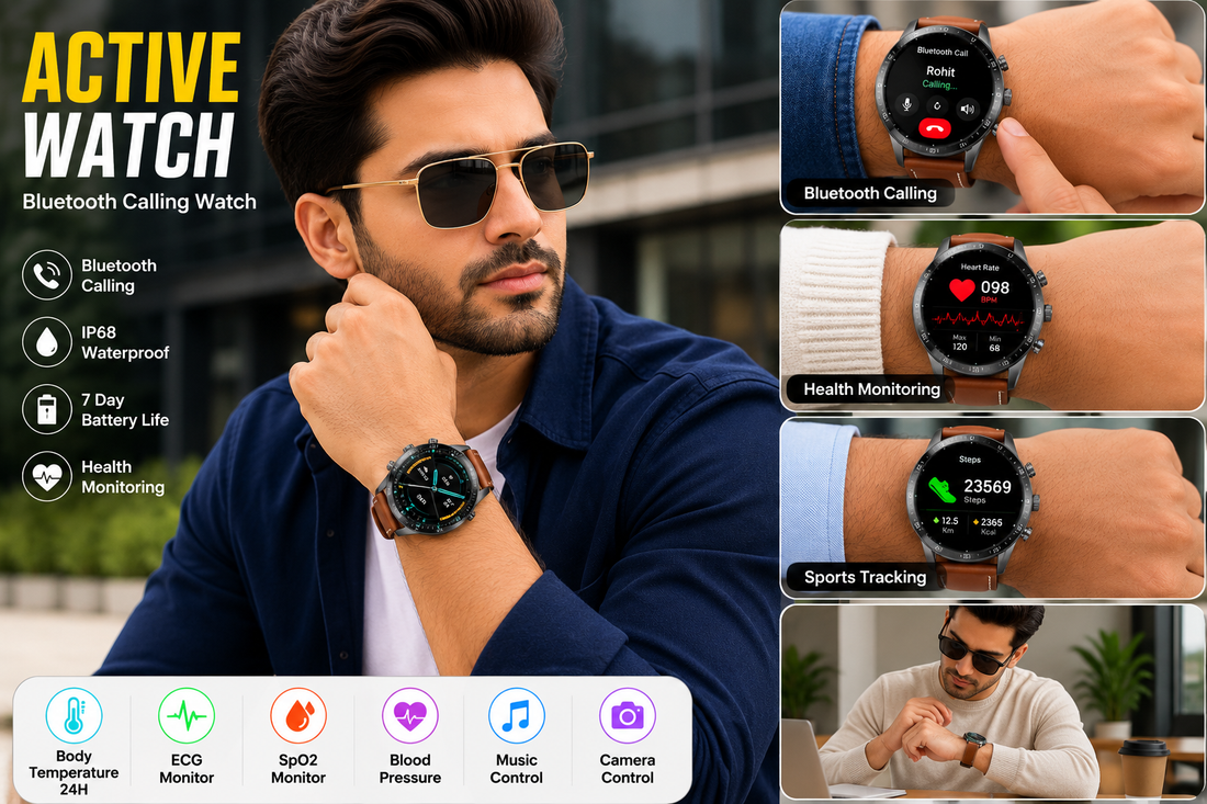 BlackZone Active Bluetooth Calling Smart Watch | Round HD Display | IP68 | Leather Strap | 7-Day Battery