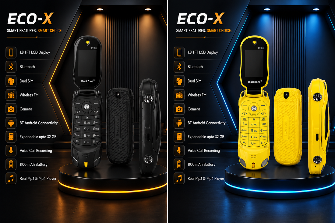 BLACKZONE ECO X 1.8 Inch Ferrari Flip Unique Car Design | Dual SIM | Bluetooth | Wireless FM | 1100mAh Battery