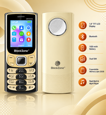 BlackZone CRYSTO | 1.8 Inch TFT LCD Display | Bluetooth | Dual SIM | Real Mp3 & Mp4 Player | 3.5 mm Audio Jack | Expandable Memory upto 32GB