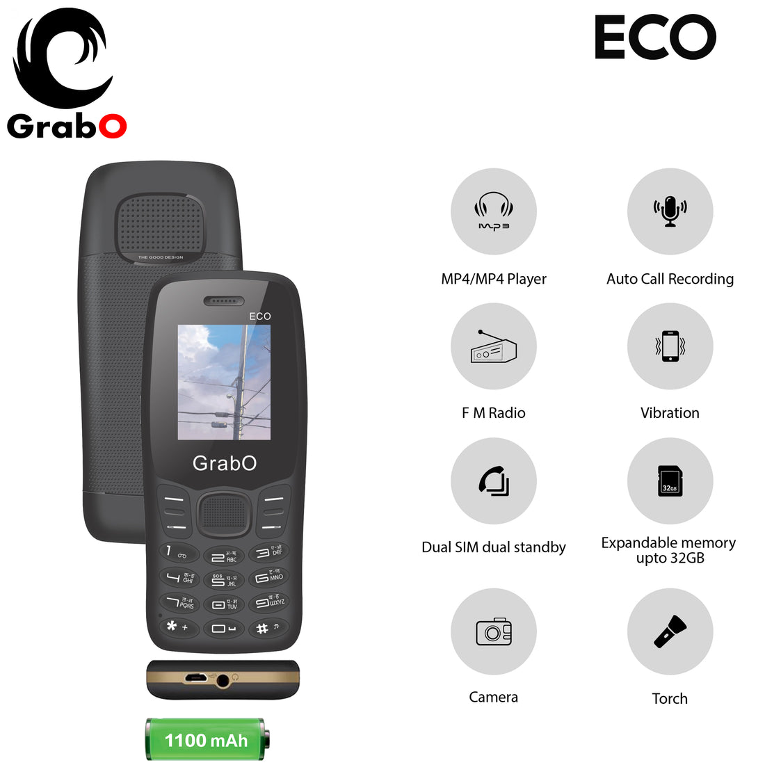GRABO ECO 1.8 Inch Display with 1100mAh Battery