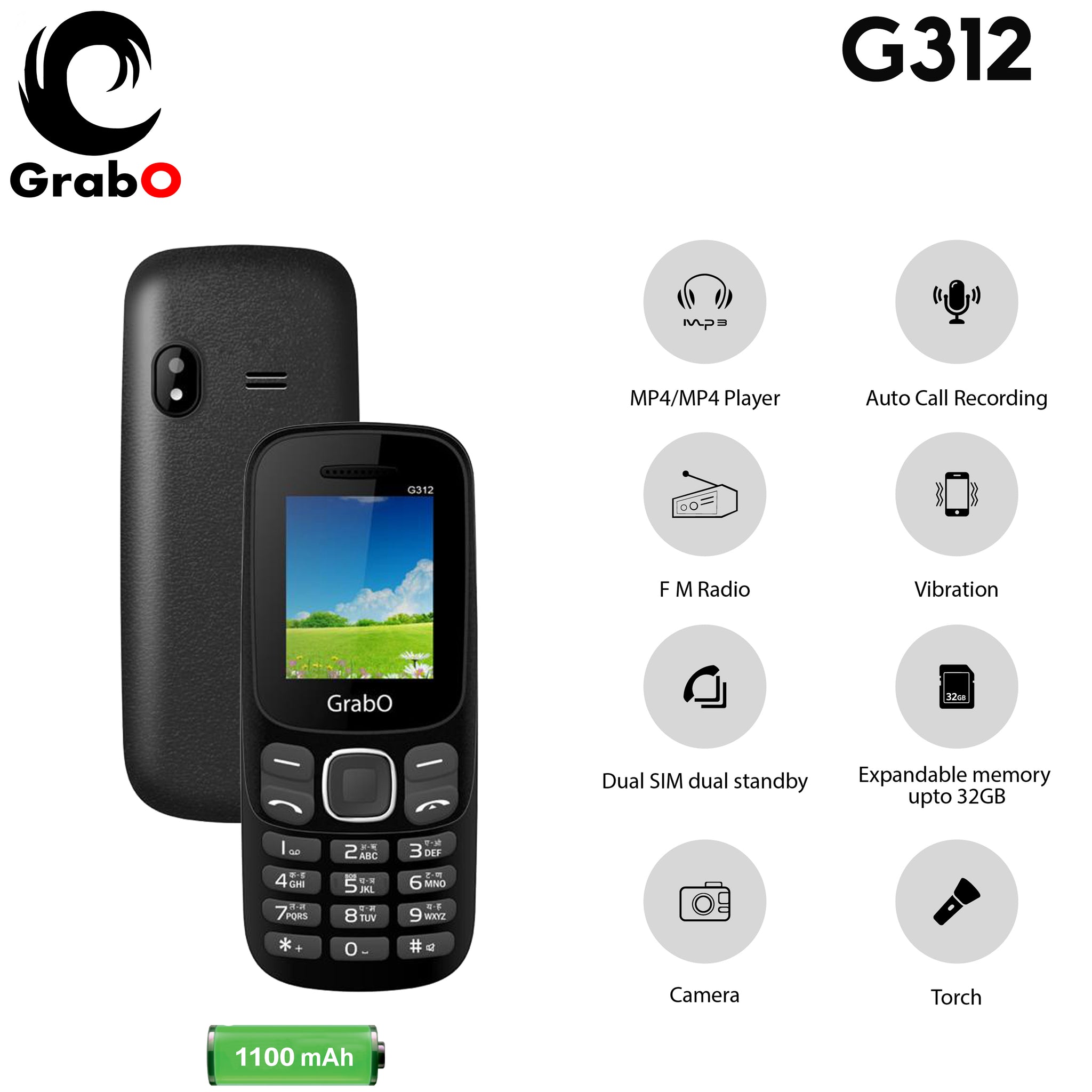 GRABO G312 1.8 Inch Display with 1000mAh Battery