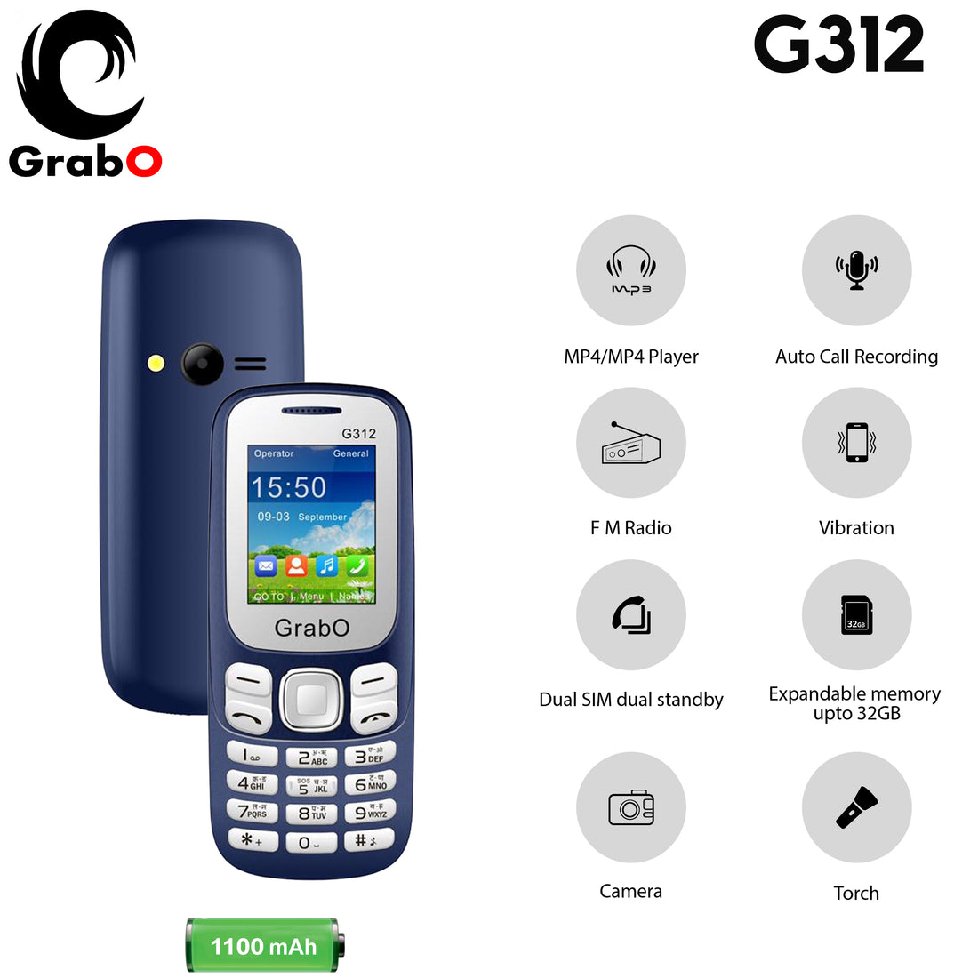 GRABO G312 1.8 Inch Display with 1000mAh Battery