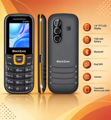 BlackZone GURU (B1200+) | 1.8 Inch TFT LCD Display | Bluetooth | Dual SIM | Camera | Real Mp3 & Mp4 Player | 3.5 mm Audio Jack | Expandable Memory upto 32GB
