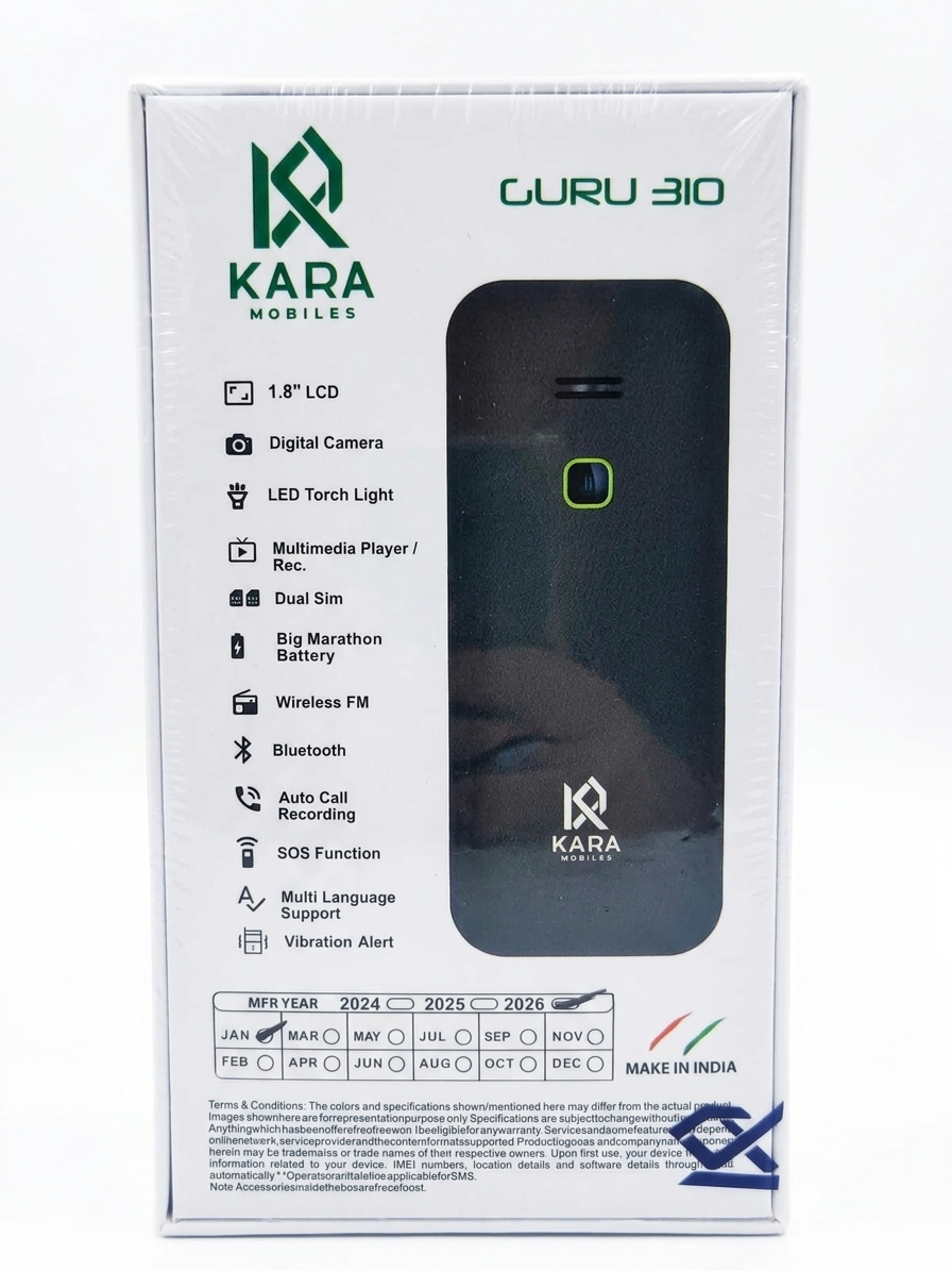 KARA Guru 310 | Stylish 1.8" Feature Phone with Dual SIM, Wireless FM & Auto Call Recording