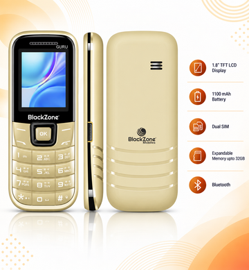 BlackZone GURU |  1.8 Inch TFT LCD Display | Bluetooth | Dual SIM | Expandable Memory upto 32GB | Auto Call Recording | 1100 mAh Battery