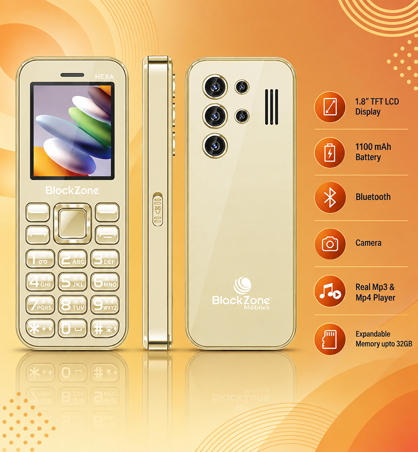 BlackZone HEXA | 1.8 Inch TFT LCD Display | Bluetooth | Dual SIM | Camera | Real Mp3 & Mp4 Player | 3.5 mm Audio Jack | Expandable Memory upto 32GB