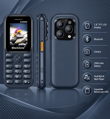 BlackZone KARMA | 1.8 Inch TFT LCD Display | Bluetooth | Dual SIM | Camera | Real Mp3 & Mp4 Player | 2500 mAh Battery | Expandable Memory upto 32GB