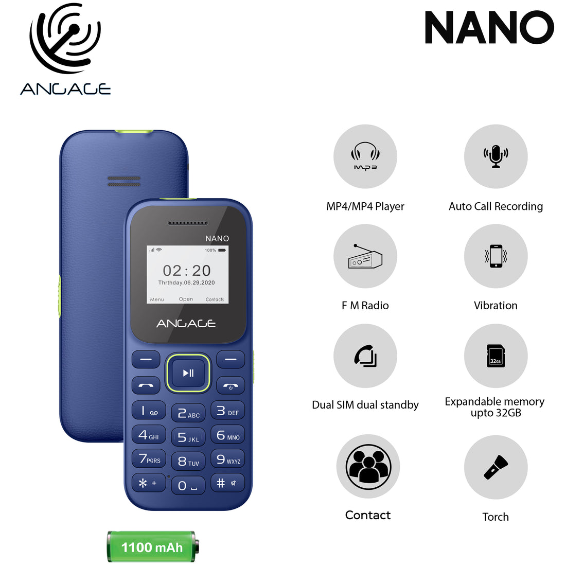 ANGAGE NANO 1.44 Inch Display with vibration slim phone