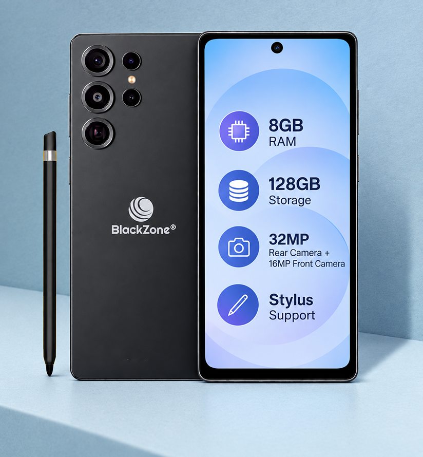 BlackZone S25 Ultra Maxx – 8GB RAM, 128GB ROM | 6.6" HD+ Display | Android 14 | Octa-Core | 32MP Rear + 16MP Selfie Camera | Stylus Support | 5000mAh Battery Smartphone