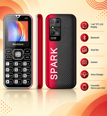 BlackZone U707 | 1.44 Inch TFT LCD Display | Bluetooth | Dual SIM | Real Mp3 & Mp4 Player | Voice Changer | Expandable Memory upto 32GB