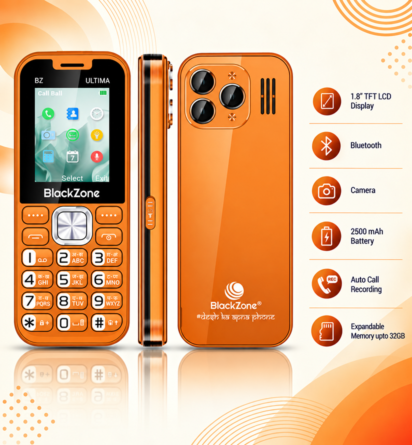 BlackZone ULTIMA | 1.8 Inch TFT LCD Display | Bluetooth | Dual SIM | Camera | Real Mp3 & Mp4 Player | 2500 mAh Battery | Expandable Memory upto 32GB