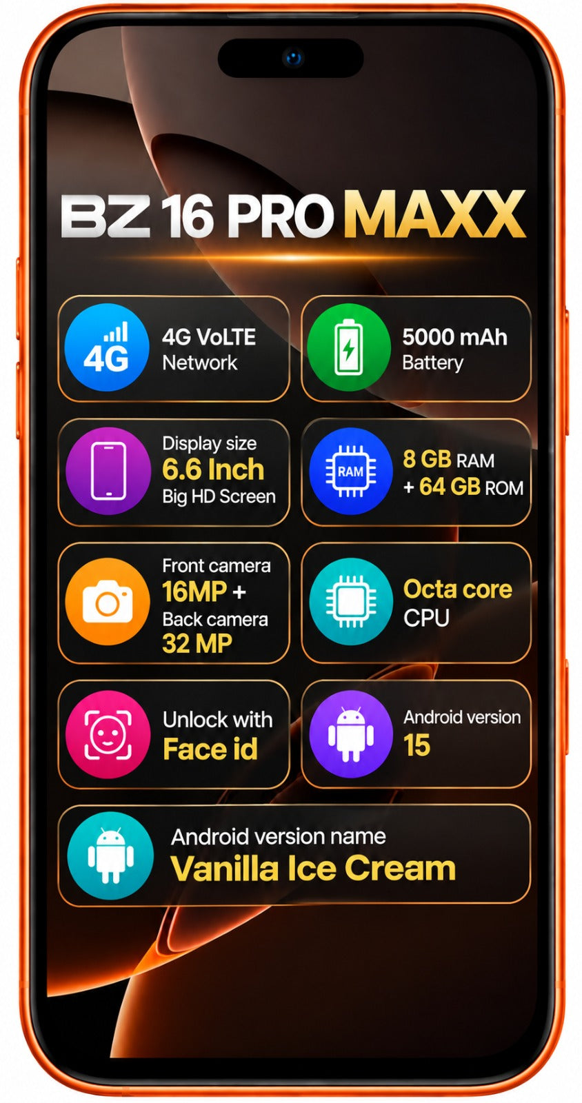 BlackZone BZ16 Pro Maxx 6.6" 8GB RAM / 64GB ROM Smartphone 4G Network