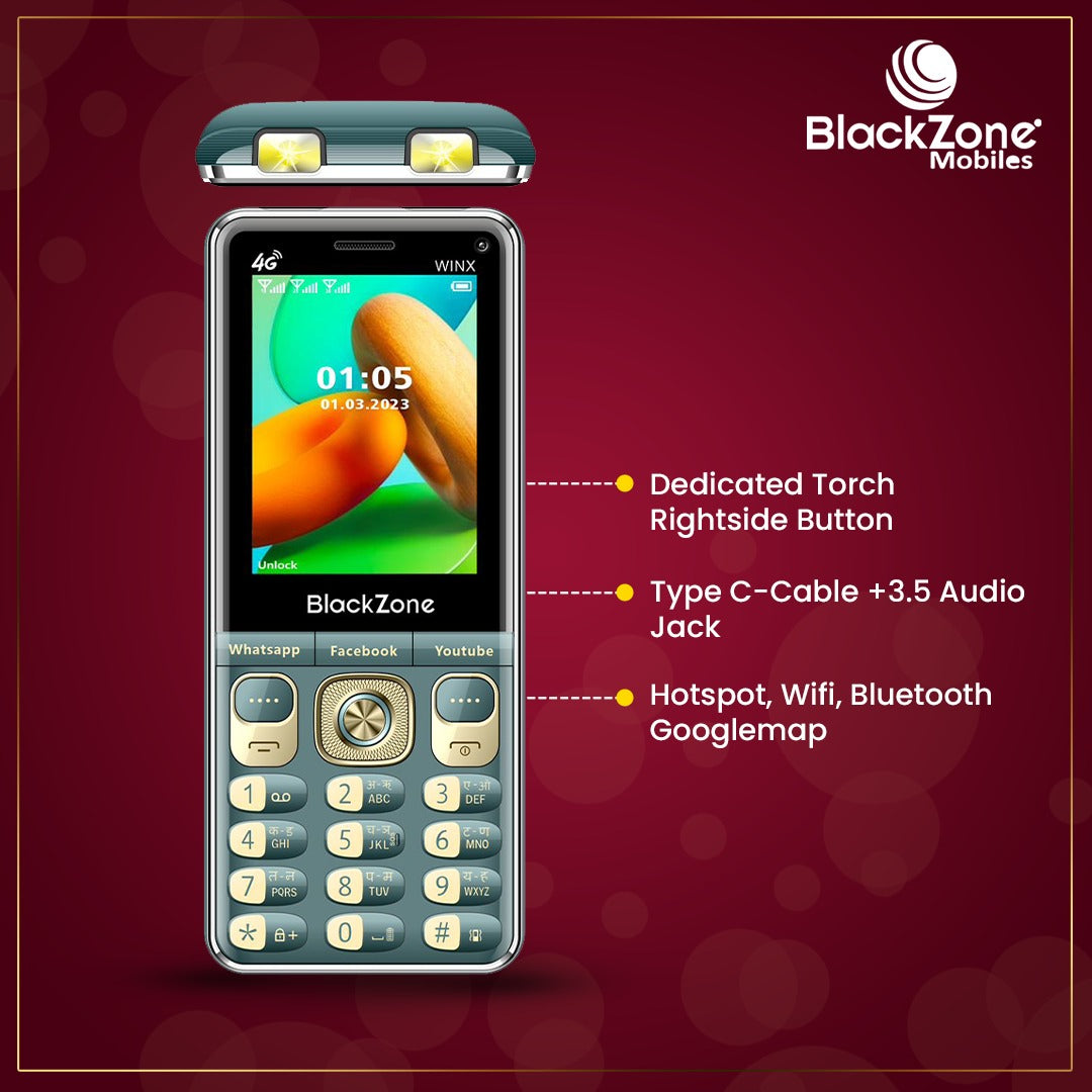 BlackZone WINX 4G 2/16,  youtube/facebok/whatsapp support, 4g Volte with 2.8 Inch keypad ,Touch Screen & Support all Android Features