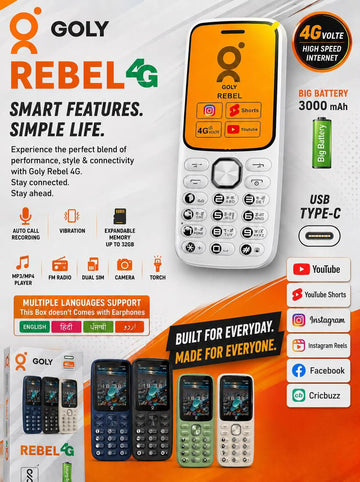 Goly Rebel 4G | 2.4' Display, 3000 mAh Battery, Bluetooth, Supports Instagram & Youtube
