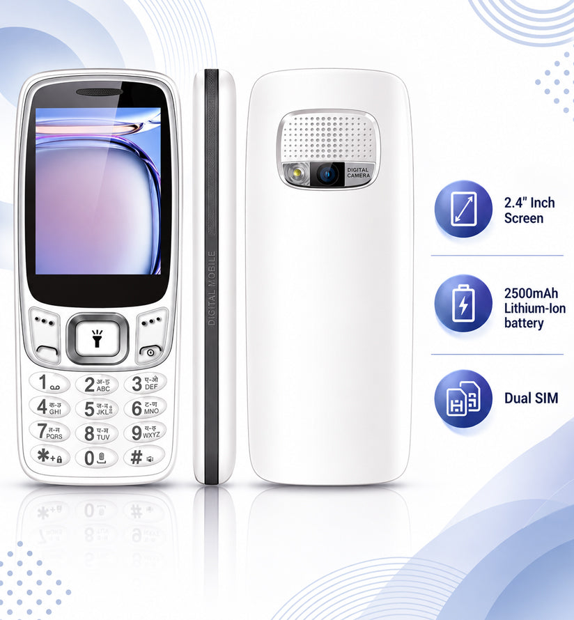 BLACKZONE VEGA 2.4 Inch Dual SIM Feature Phone | 2500mAh Battery, Bluetooth, FM, MP3/MP4, SOS & LED Torch